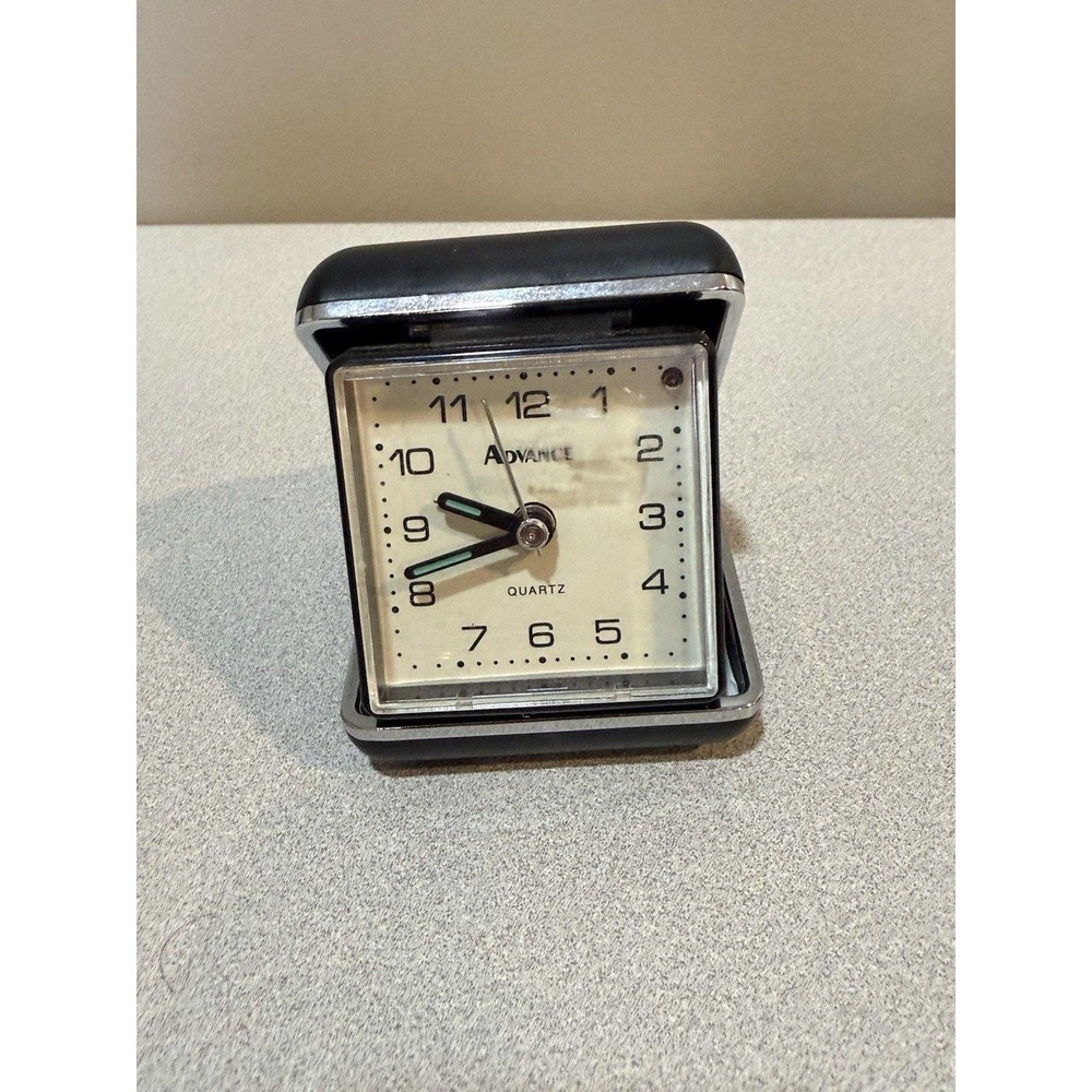 Vintage‎ Advance Travel Alarm Clock Folding Black Case  Not Tested 3X3